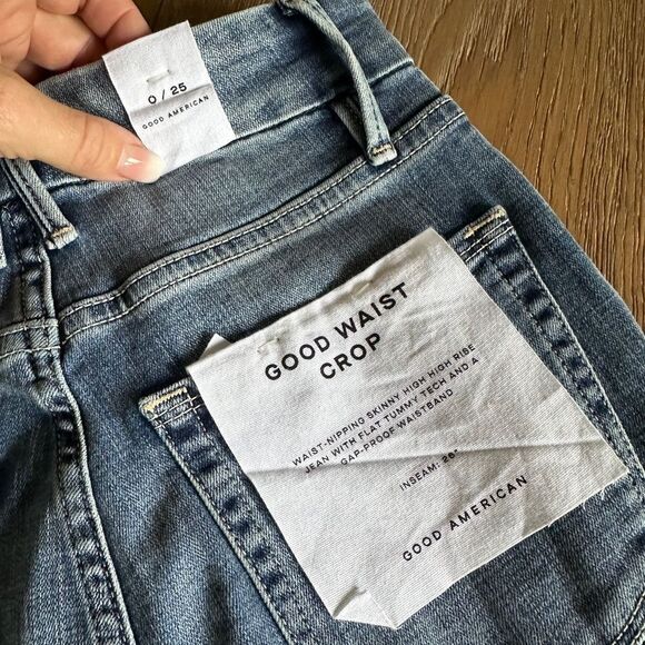 GOOD AMERICAN Ripped Good Waist Chew Hem Ankle Skinny Jeans In Blue634 - Picture 7 of 8